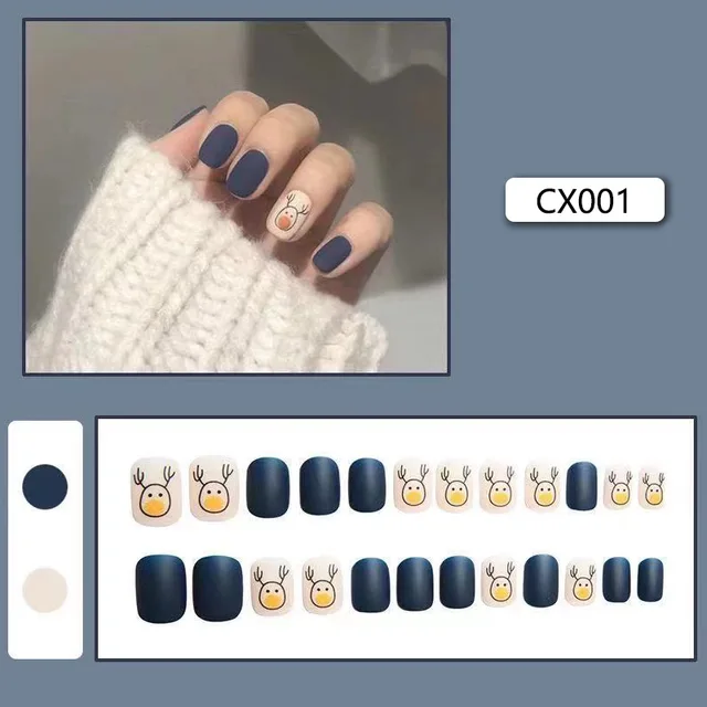 24pcs/box Fake Nails Press on Short Reusable with Designs Set French Artificial Pink False Tipsy Stick-on Nails Tips Art CX001