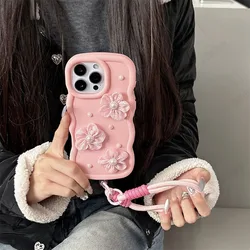 Elegant Pearl Lace Flower Silicone Phone Case - Candy Wavy Design - Samsung A35 5G (Pink)