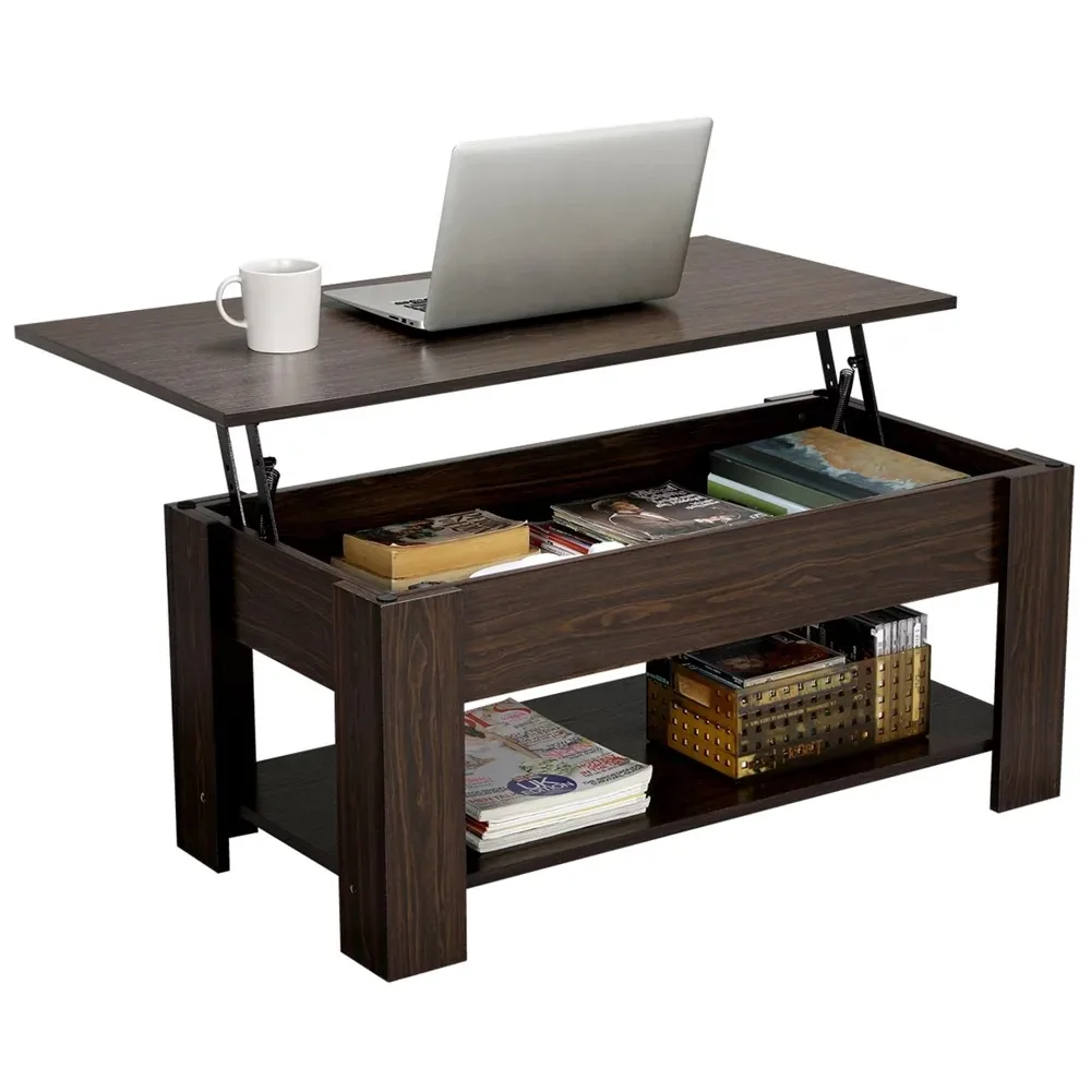 

Coffee table 38.6" rectangular wooden lift table with lower shelf, available in a variety of colors and sizes