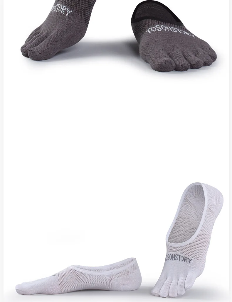 1 Paar Sommer-Herrensocken mit fünf Zehen, atmungsaktives Mesh, feuchtigkeitsableitend, weiche Baumwolle, für Laufsport, flache Bootssocken – Detail 7