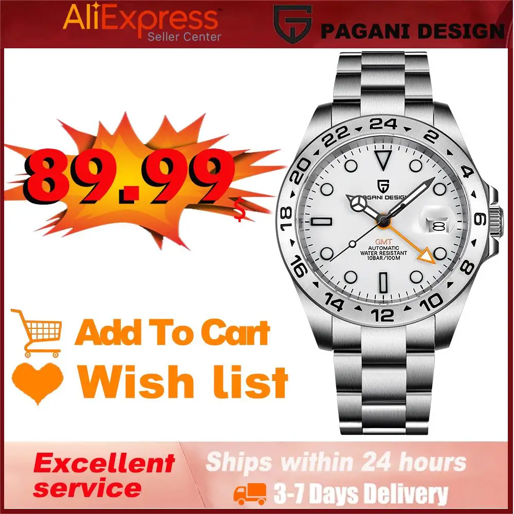 

PAGANI DESIGN Men Mechanical Watches Luxury GMT Wristwatch Sapphire stainless steel 100M Waterproof Watch for men reloj hombre