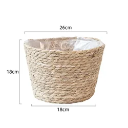 Artisanal Woven Grass Decorative Planter and Storage Basket (A type Large)