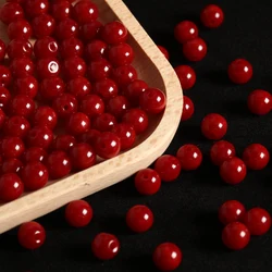 8mm Opaque Wine Red Round Glass Beads - 8mm 160pcs (Dark Red)