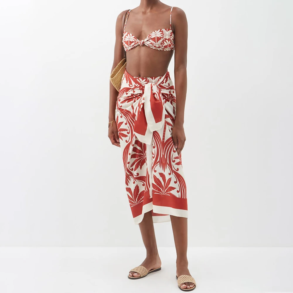 Printed Fashion Halter Bikini High Waist Strap Backless Push Up Swimsuit Fashion Cover Up Elegant Lace Up Beachwear Cover Up