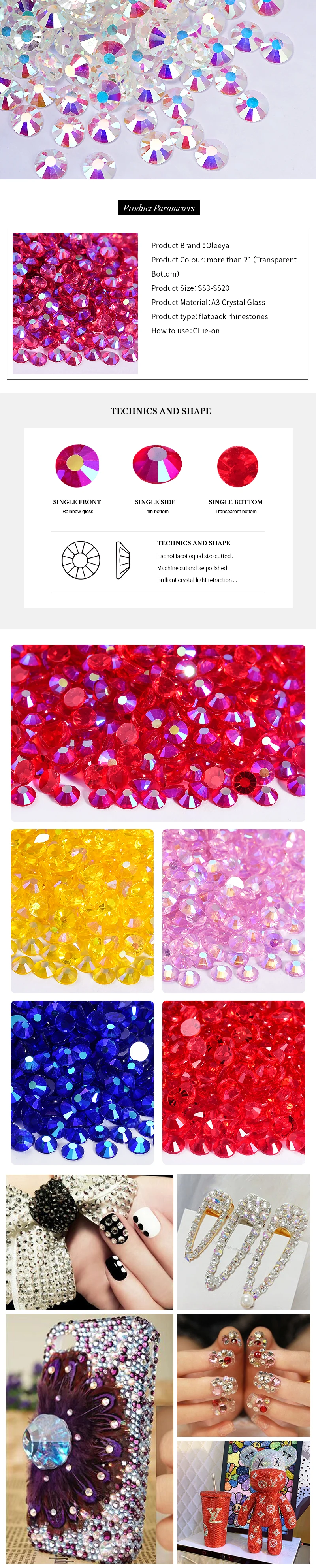 Mixed Sizes Transparent Crystal ab SS3-SS20 Crystal Glass 3D Nail Art Rhinestones Flat Back Non Hotfix Rhinestone For Nail E6668