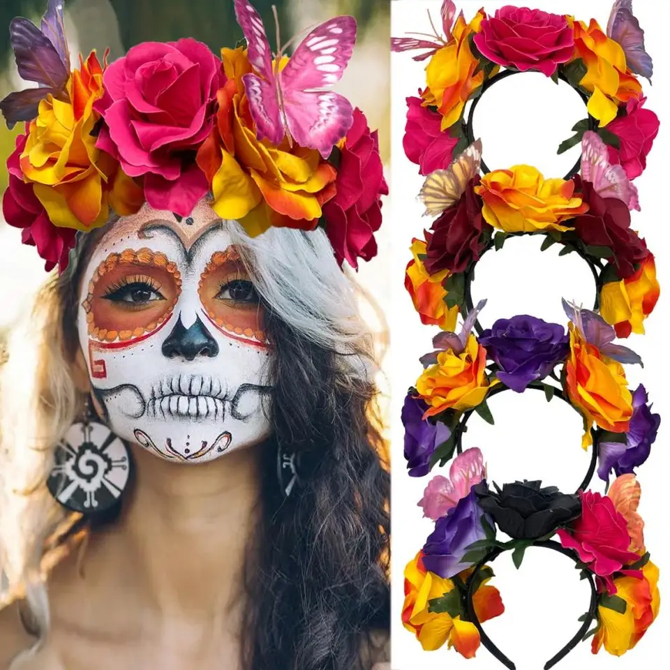 Oranje Mexicaanse Bloem Kroon Hoofdband Haar Grip Haarband Hoofddeksel