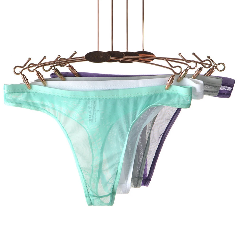 Men Seamless Mesh Briefs Underwear Thong Transparent Panties Low Rise Bikini Bottom Erotic Hombre Male Lingerie Tanga