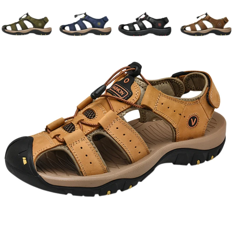 2023 Classic Men's Sandals Summer Leather Sandals Breathable Men's Leather Shoes Beach Shoes Outdoor Men's Roman Sandals