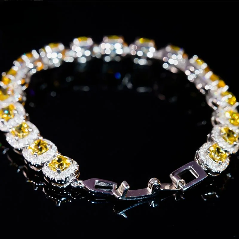 

Mencheese 18K Platinum Yellow Square Diamond Rock Candy Bracelet Moissanite Light Luxury Fully-Inlaid Full Diamond Bracelet
