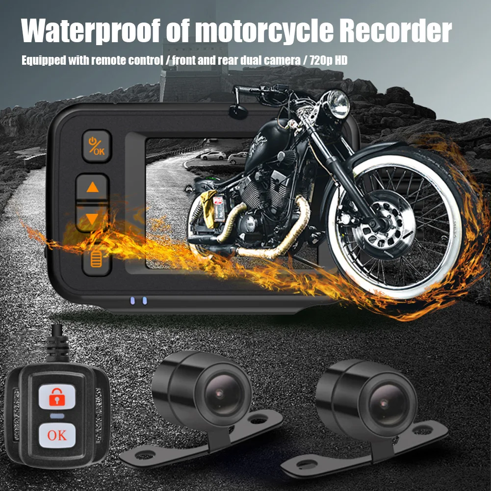 Motorcycle DVR HD 1080P Front Rear View Motorcycle Driving Recorder IP65 Waterproof Video Recorder Parking Monitor