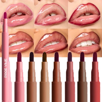 Pennello per labbra in peluche Testa Matita per labbra rosso ciliegia Contorno labbra Tinta Rossetto Matita Matita per labbra opaca marrone velluto impermeabile Trucco