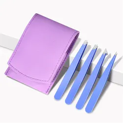 Stainless Steel Eyebrow Clippers Set - Precision Hair Removal & Trimming Tool Collection (Purple leather bag)
