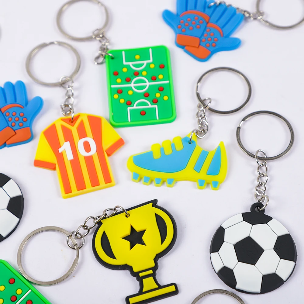 Party Toys Cartoon Ornaments Toy Gift Filler 12Pcs Cartoon Football Theme Party Favors Soccer Trophy PVC Keychains Toy for Boy Girl Birthday Party Gift Pinata Goodie Bag