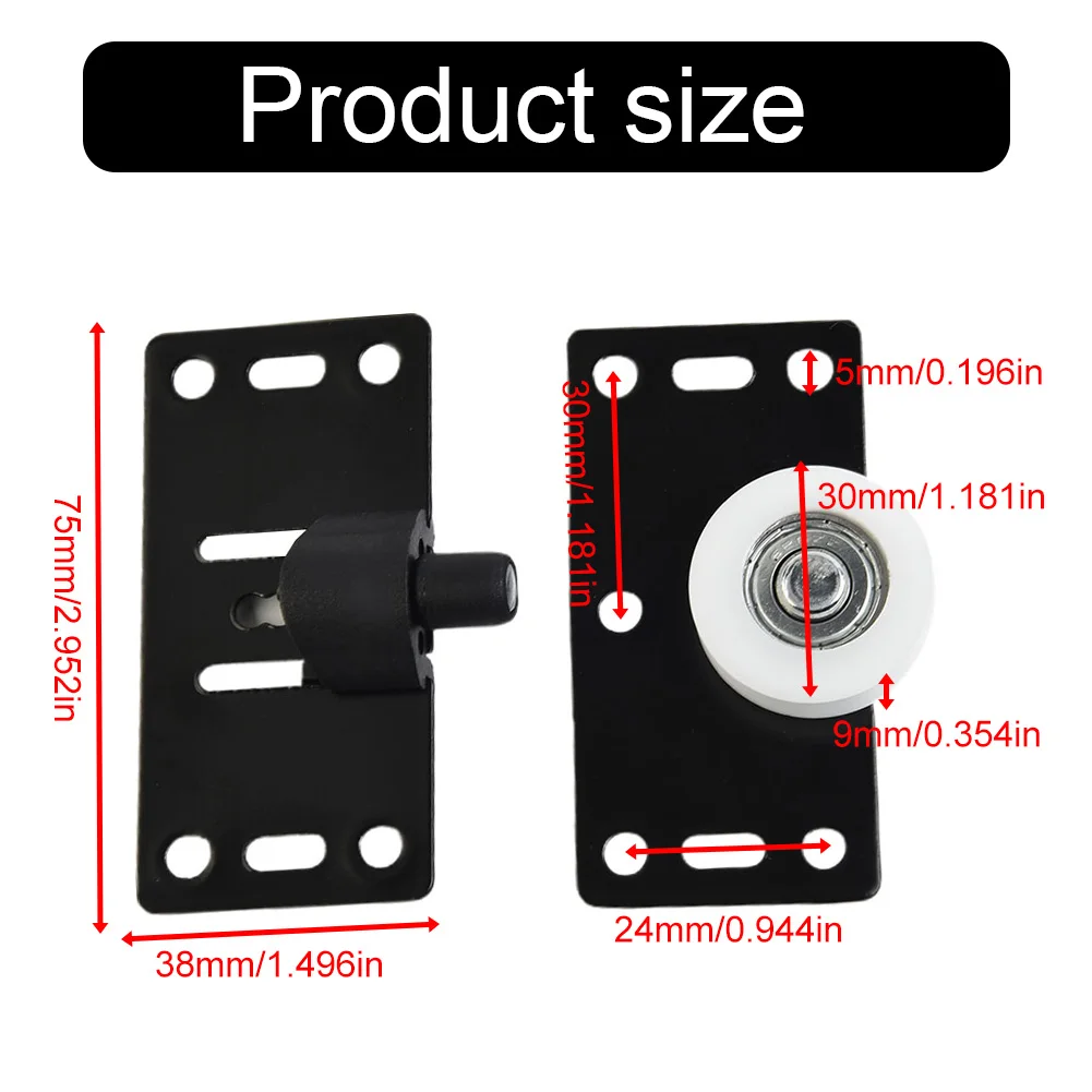 

Smooth and Silent Wardrobe For Cupboard Sliding Door Wheels Rollers Pulleys Runners in Black with Adjustable Height Feature