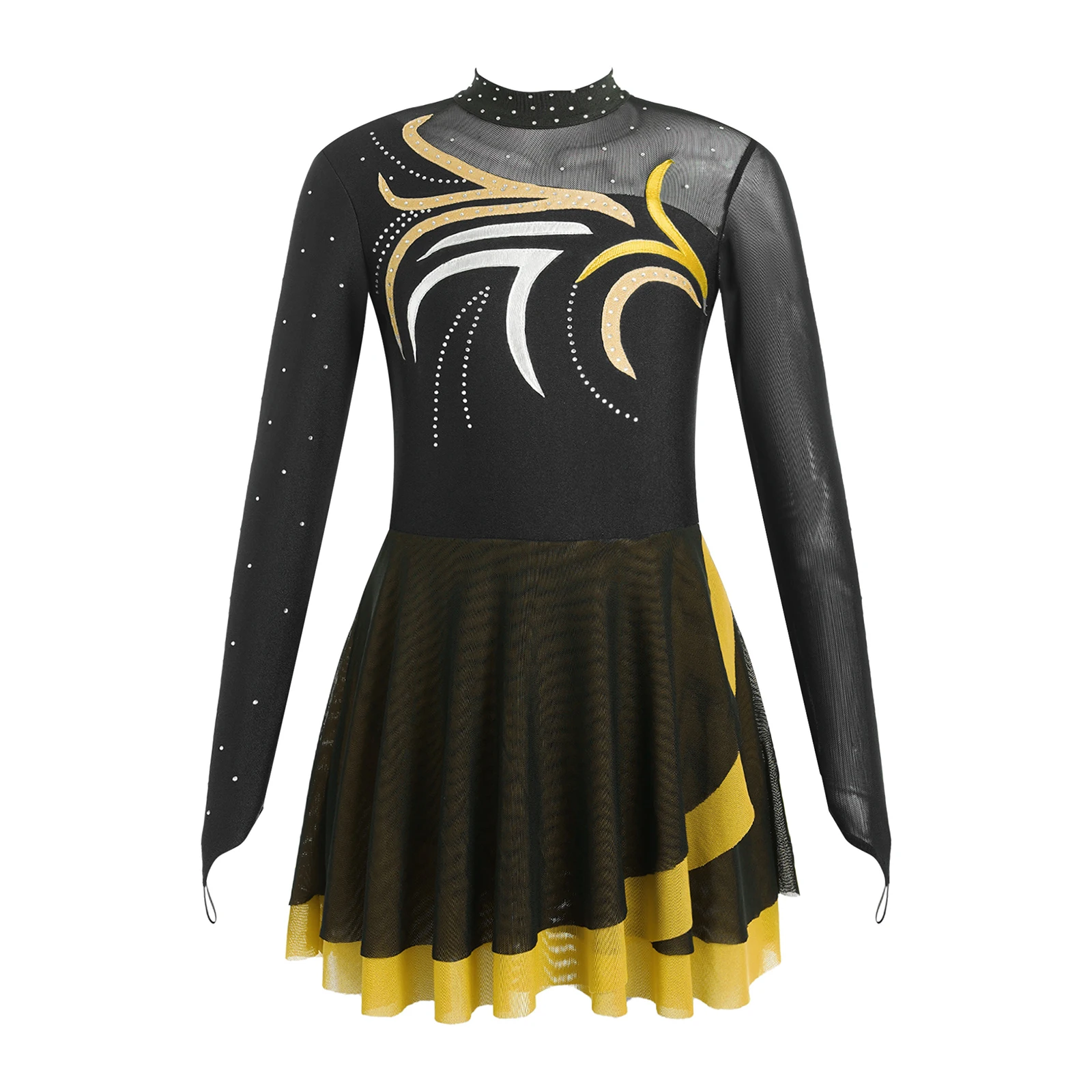 thumbnail image 1 of Vestido de ballet para niñas, Jersey de baile con falda, vestidos para patinaje artístico, vestido de malla transparente con diamantes de imitación brillantes y agujero para los dedos, 1 of 5