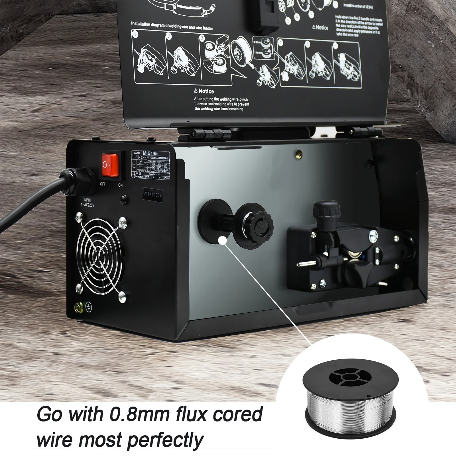 HZXVOGEN MIG145 Non Gas Semi-automatic Welding Machine 110V/220V Inverter IGBT For Gas Free Home Portable MIG welder welding welders