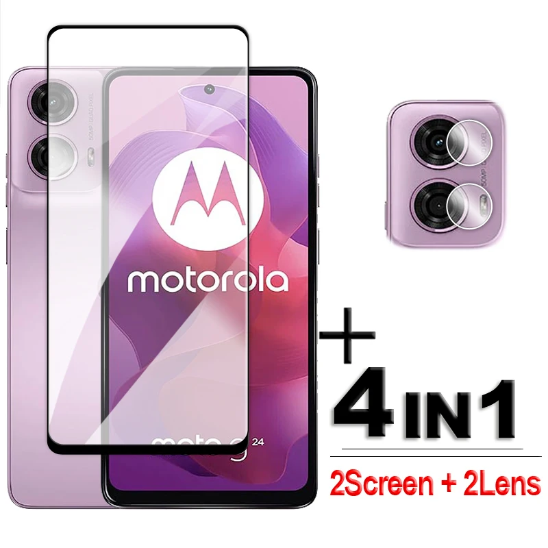 4 In1 Per Motorola Moto G24 Vetro Per Motorola Moto G84 G54 G34 G24 G14 G04 Vetro Temperato 2.5D Pellicola Proteggi Schermo A Copertura Totale
