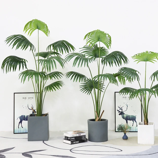 Palmera Artificial grande de 90-120cm, plantas falsas tropicales, hojas de  palmera de plástico verde, rama de árbol Monstera grande para decoración  del jardín del hogar - AliExpress