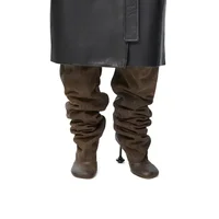 European and American Sexy Wine Glasses, Knee High Wide Tube Stacking Boots for Women's Fashion, High-heeled Sleeve Boots - Image 5