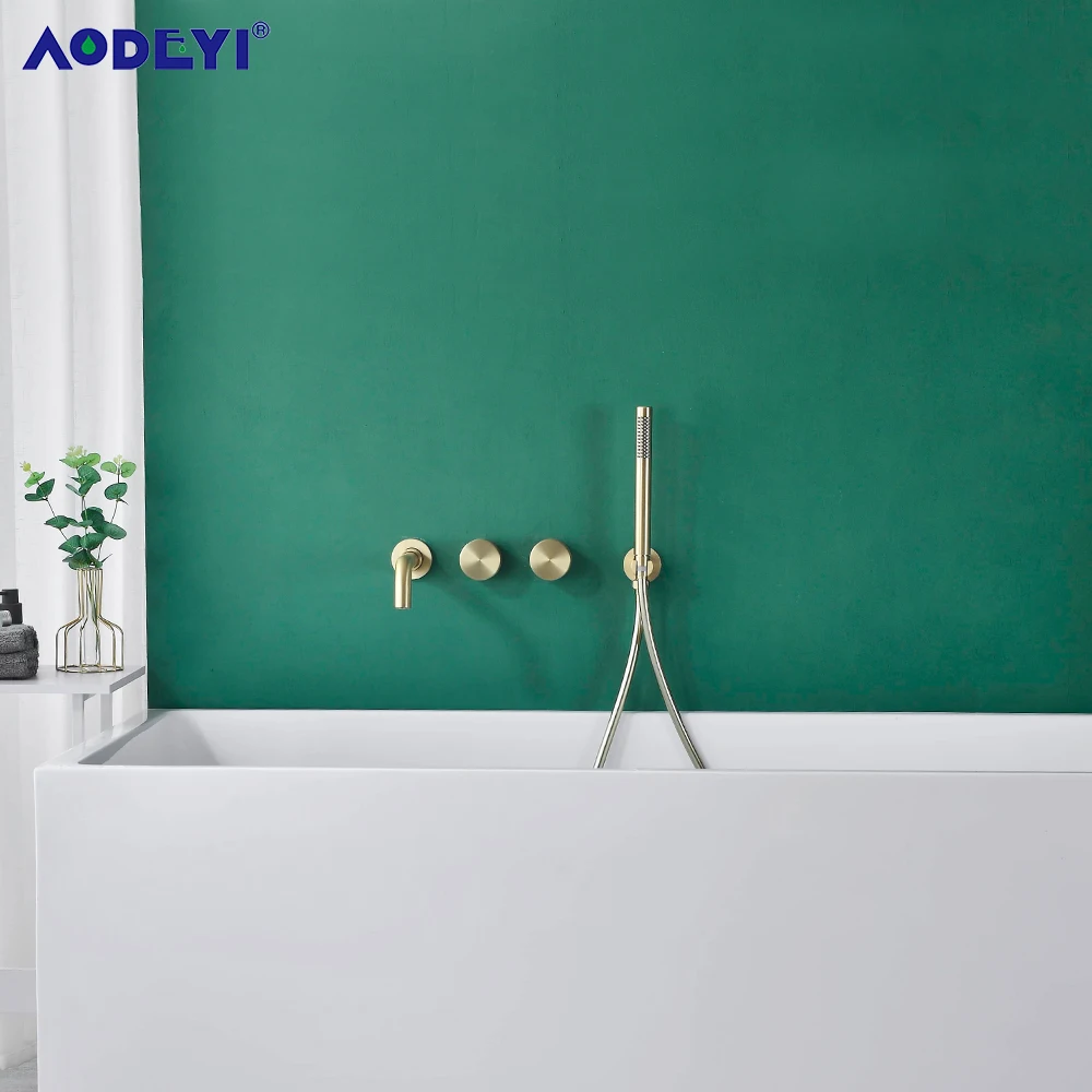 Bathroom Shower Faucet Set Bathroom Shower Faucet Set Black Mixer Valve Brushed Gold Solid Brass Hand Bath Tub Spout Two Ways Hot Cold Mixing Kit