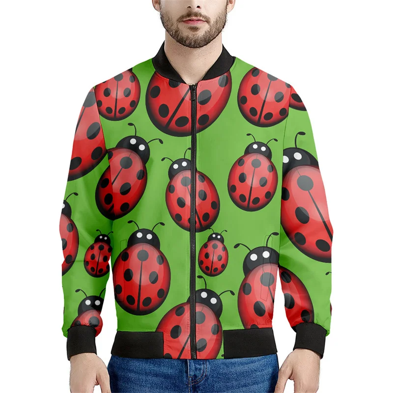 thumbnail image 1 of Chaqueta con cremallera y estampado 3D de mariquitas para hombre y mujer, sudadera informal holgada de manga larga, chaqueta bomber con cremallera para primavera y otoño, 1 of 4