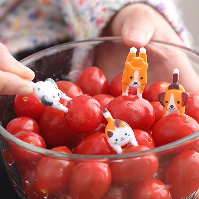 Cartoon Kitten Puppy Fruit Fork Mini Children Snack Cake Dessert Pick Toothpick Bento Sign