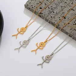 Lovely Punk Funny Middle Finger Stickman Necklace Cute Kpop Cartoon Small Finger Man Pendant Couple Birthday Gift Accessories