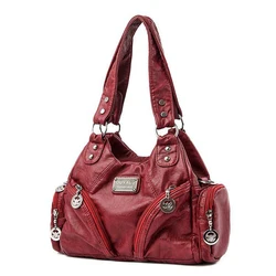 Luxury Soft PU Leather Women's Shoulder Bag - Black Handbag Tote, New Arrival Mini Crossbody Motorcycle Style (Red)