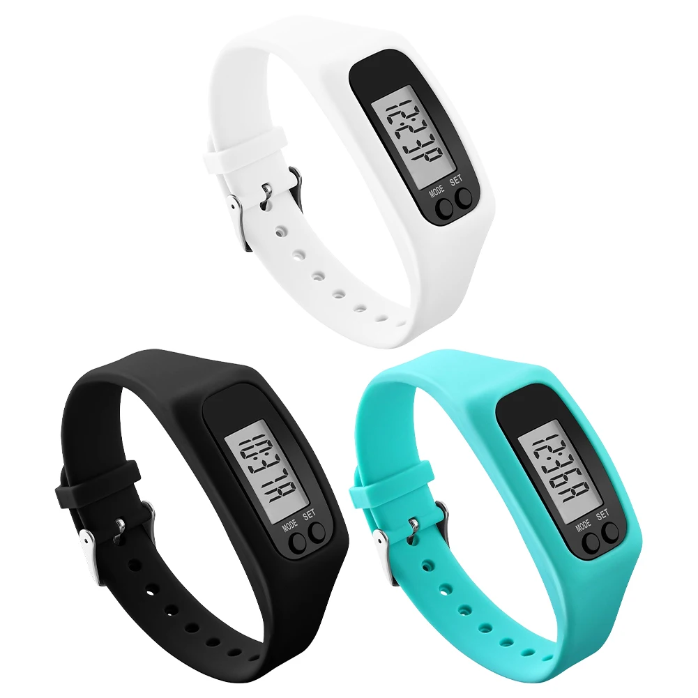 LED Pedometer Bracelet Step Counter Watch 12/24H Time Display Walking Running Pedometer Silicone Step Tracker for Outdoor Sports