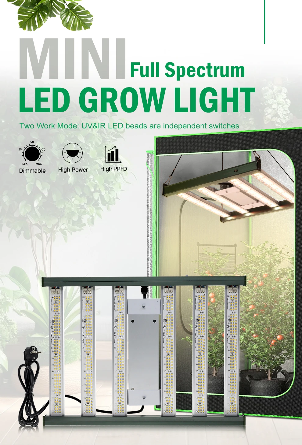 MINI Vollspektrum LED-Wachstumslampe 120W 320W 1440W Hoher PPFD LM281B IR 730nm UV 395nm LED-Chip für Gewächshaus-Pflanzen und Setzlinge – Detail 3