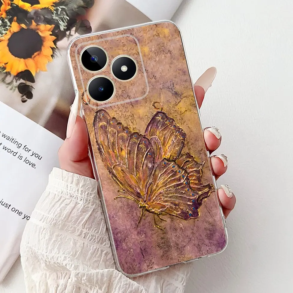 Clear Cute Cat & Butterfly Design Phone Case with Flower Accents - Stylish Protective Back Cover