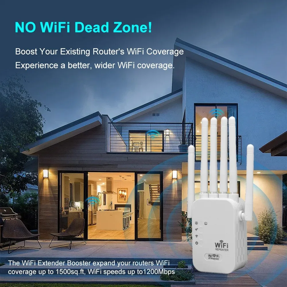1200Mbps Wireless WiFi Repeater WIFI Range Extender WiFi Signal Booster 2.4G 5G Dual-band Network 802.11ac WiFi Amplifier Router 3