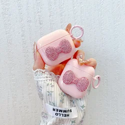 Cute Bow Pink Sparkling Diamond Earphone Case with Hook - Protective and Stylish Cartoon Design - Airpods Pro Pro2