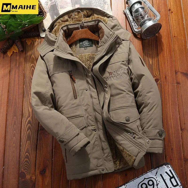 2023 Men's Winter Parka Retro Wool Lined Warm Jacket Men's Field Hooded Windproof Mountaineering Skiing Cotton-padded Jacket