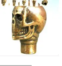 

Asian Chinese Old Bronze Handmade Carved Skull Statue Walking Stick Head