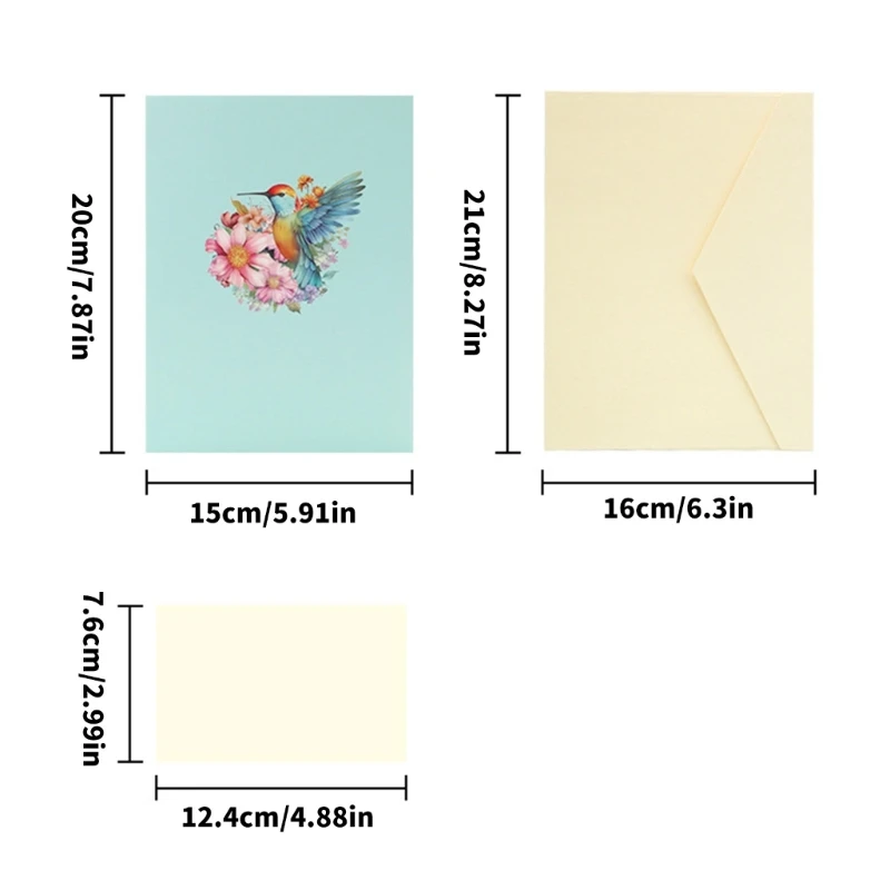 Greeting cards Unique 3D Popup Present Card with Hummingbird and Flowers Handmade