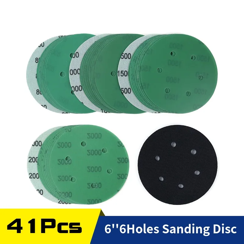 

6 Inch Hook and Loop Wet Dry Sanding Disc 40Pcs 800 -2000 Grit Sandpaper with interface Pad for DA Sander Polisher Car Painting
