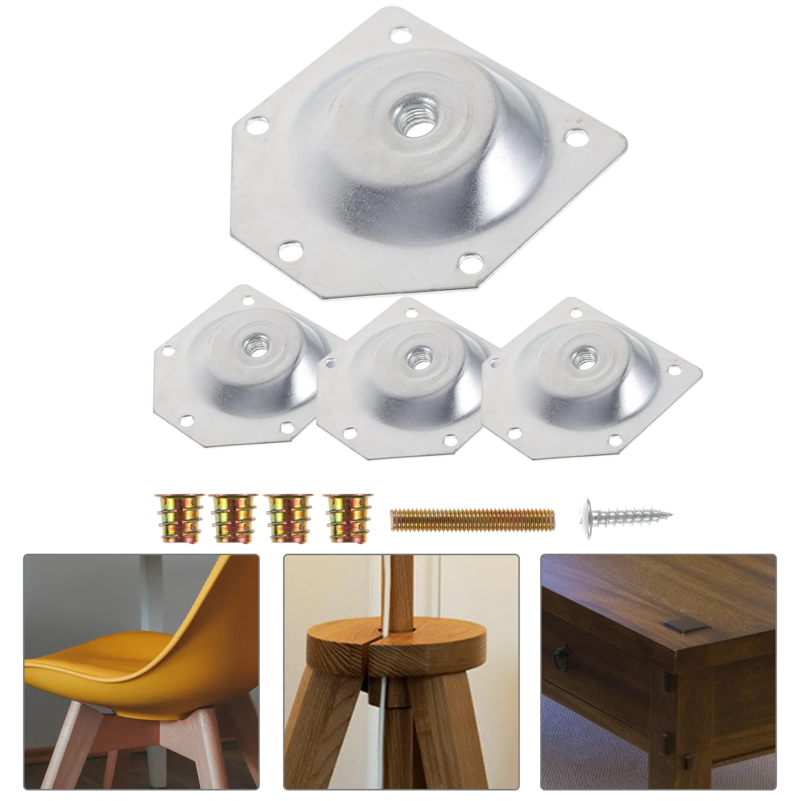 

Doitool Leg Mounting Plates Furniture Leg Attachment Plates T-Plate M8 Sofa Legs Hanger Bolts Converters Screws