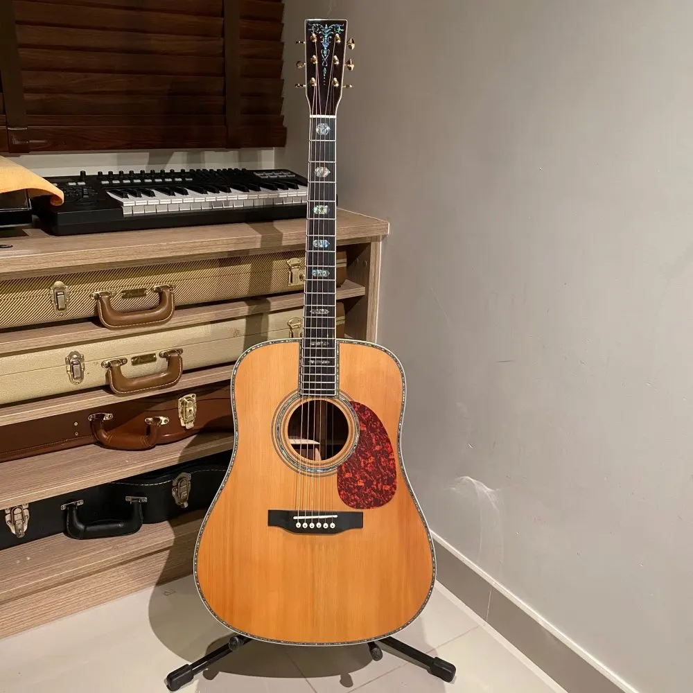 Solid Red Cedar Top Intarsi Di Perle Messicane 41 "D Modello Chitarra Acustica Golden Open Tuners Guitarra, Spedizione Gratuita