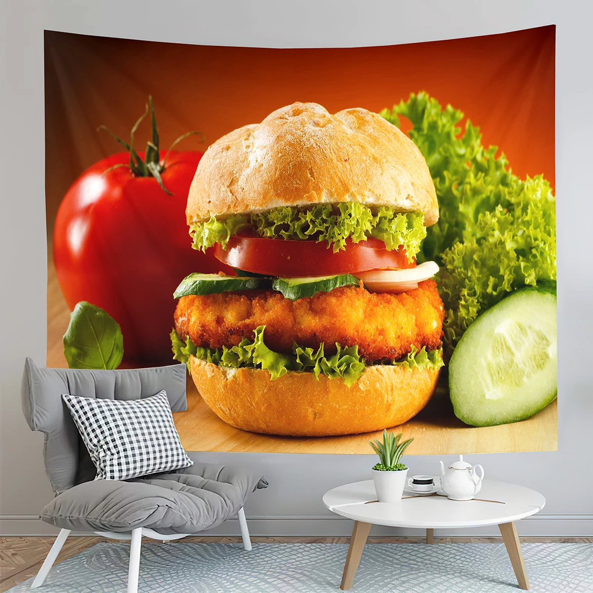 

Delicious Food Tapestry Super Hamburger Tapestry Healthy Vegetables Tapestry Home Living Room Bedroom Wall Modern Art Tapestries