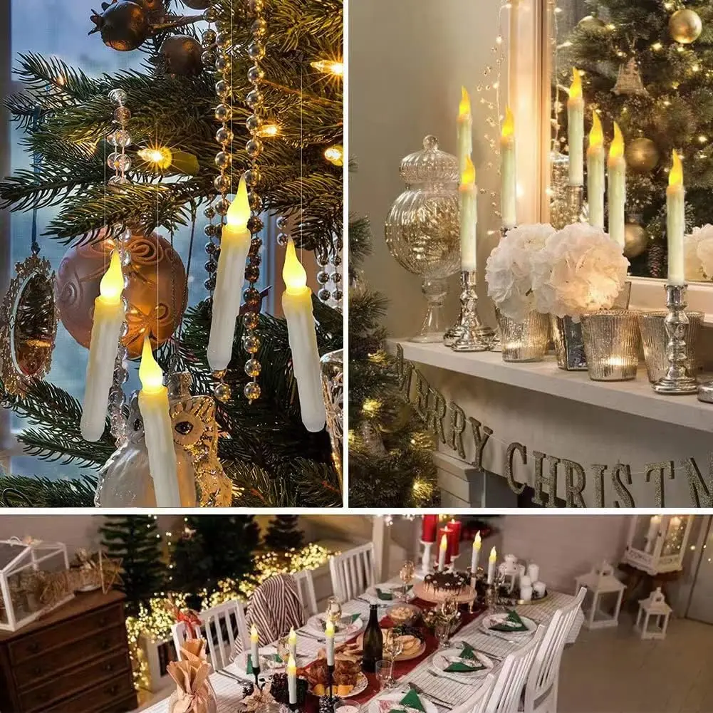 12/24Pcs Floating Candles with Magic Wand Remote LED Candles with Flickering Flame Battery Operated Candles for Halloween Xmas