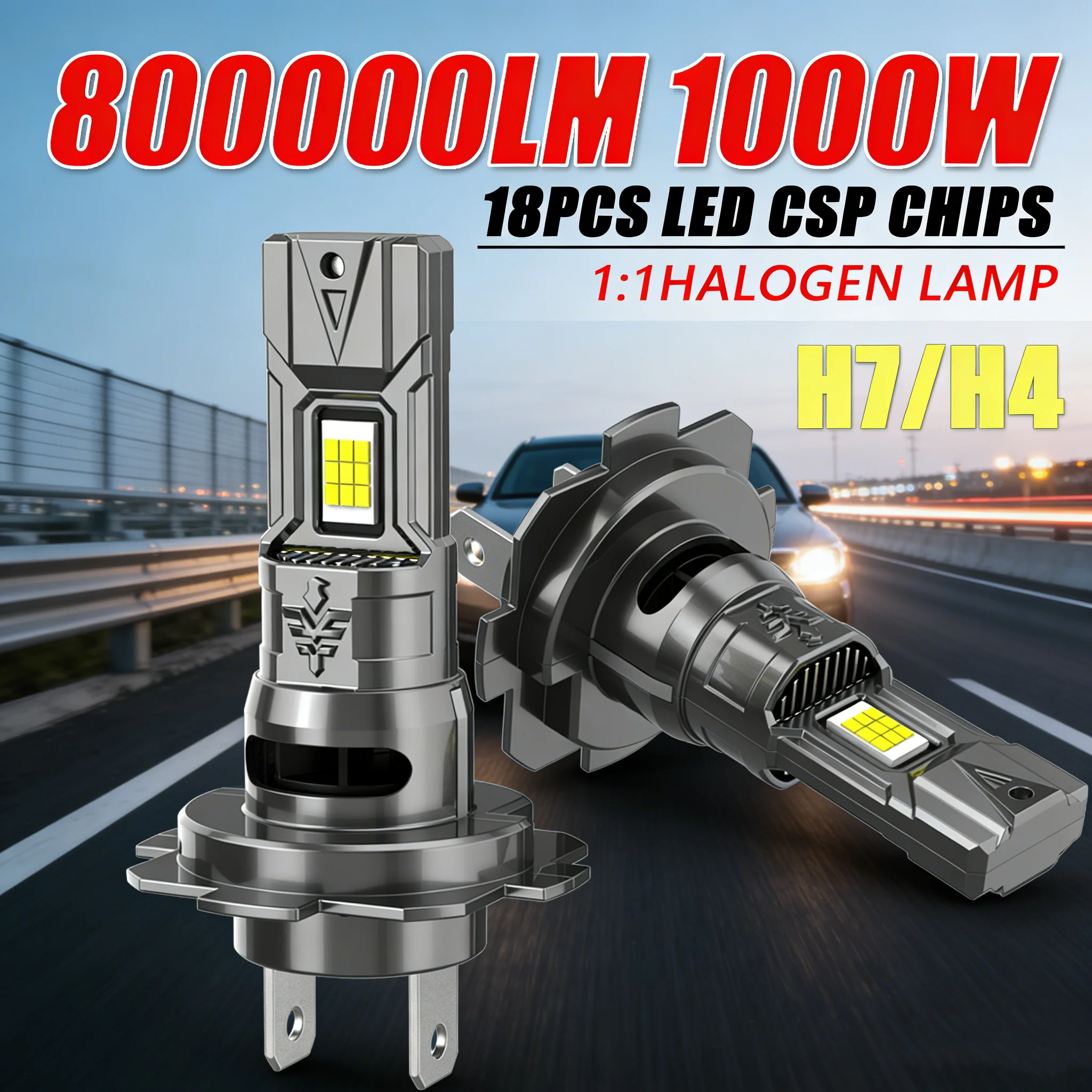 Ultra-Bright LED Canbus Headlights - Compact Design with Turbo Fan, 800,000 Lumens, 6000K White Light