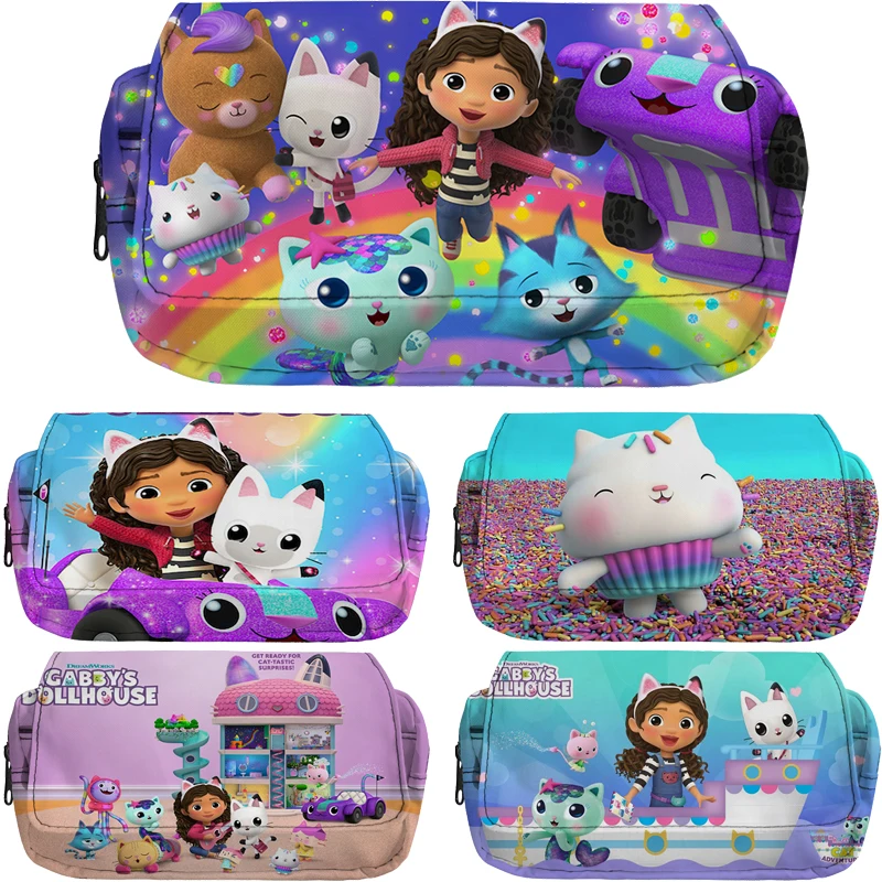 

Gabby's Dollhouse Pencil Case Makeup Pouch Oxford Waterproof Pencil Box Cartoon School Double Stationery Bag Supplies Kids Bag