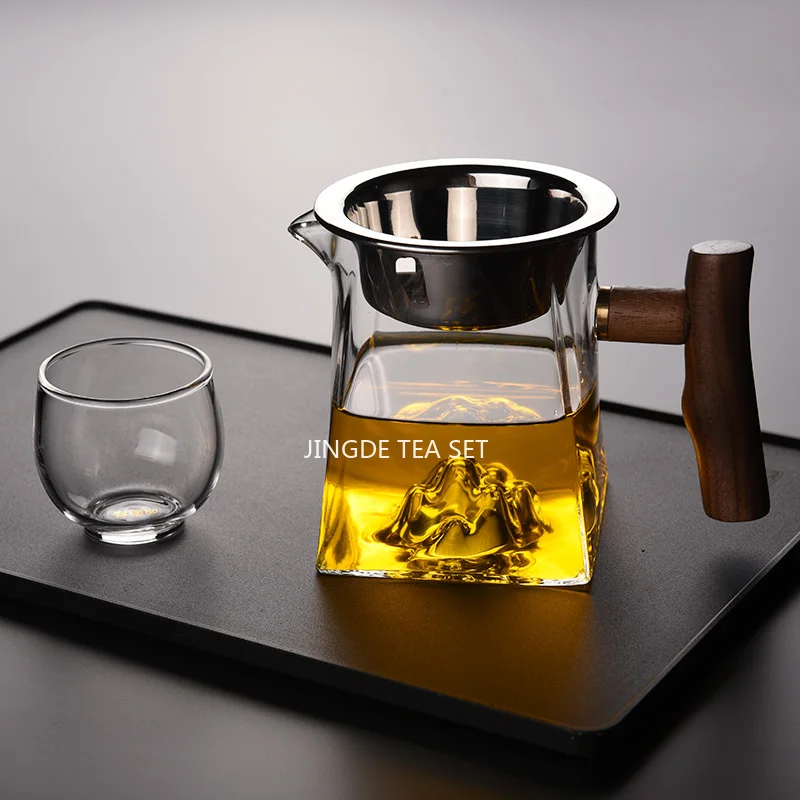 High End Wooden Handle Glass Fair Cup/tea Dispenser/tea Filter/household Tea Sea/tea Set Accessories Glass Teapot Green Tea