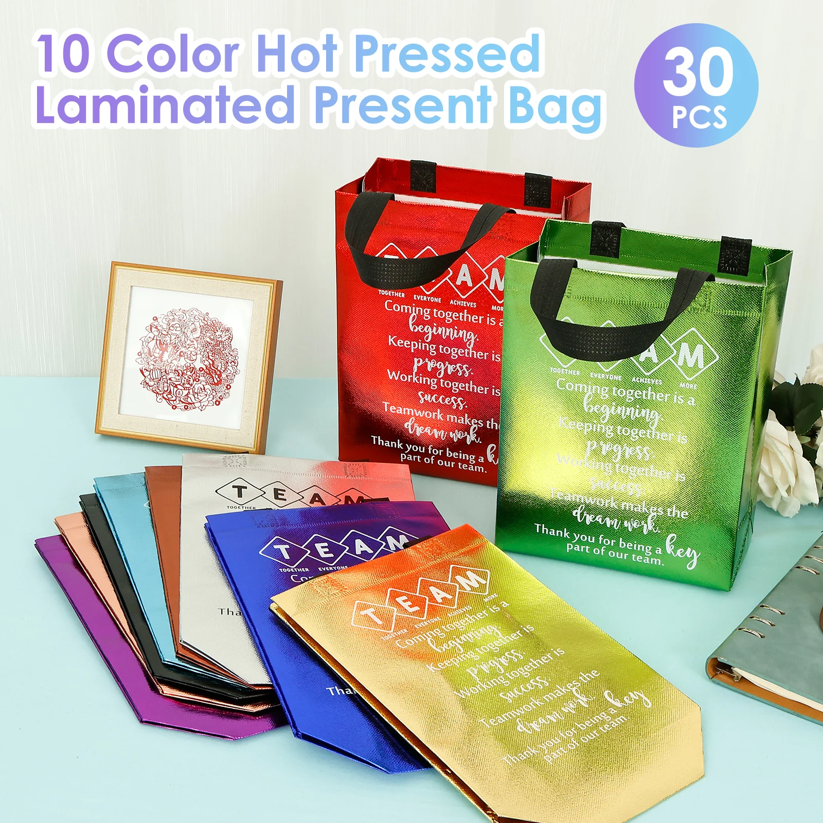 30/60Pcs Team Appreciation Present Bag Nonwoven Waterproof Gift Bag with Handles 10 Colors Gift Packaging Handbags for Festivals