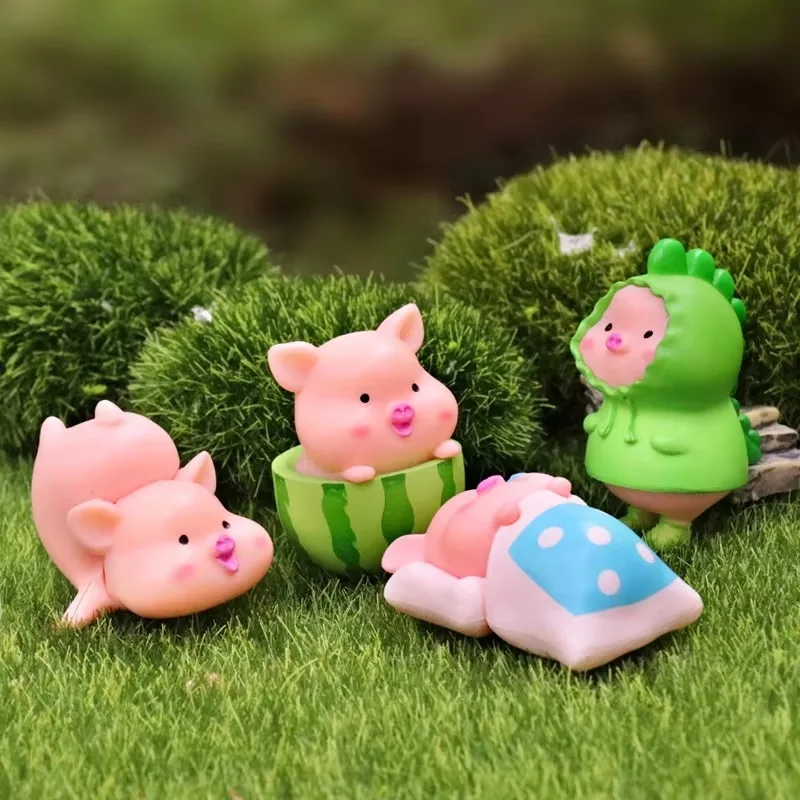 Kawaii Landscape Fairy Garden Miniature Figurines Home Decor Art Accessories Party Decoration Cartoon Raincoat Pig Action Figure