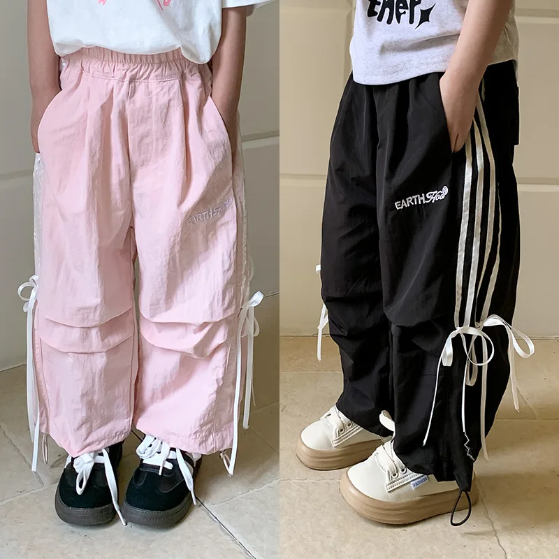 Girls Bow Pants 2024 Summer New Childrens Wear Thin Loose Sweet Cool Design Long Pants Girls Spring Summer Autumn Pants