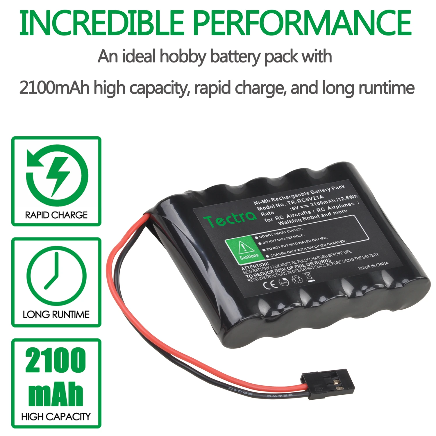 Pack Batteries RC NiMH 6V 2100mAh Connecteur Hitec pour Avion Robot