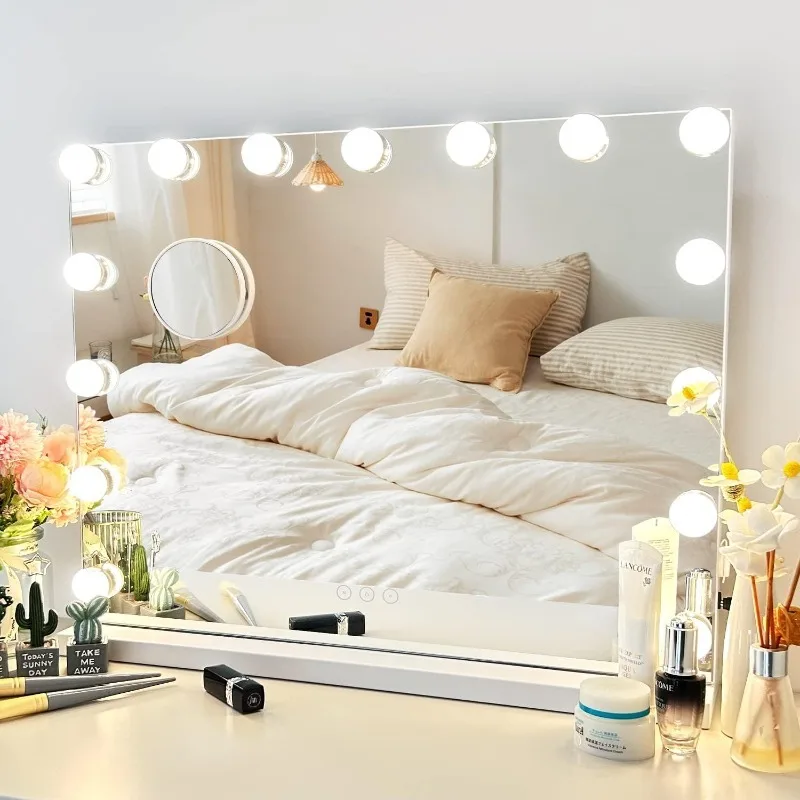 

Makeup Mirror with Lights with 15 Dimmable LED Bulbs,3 Color Lighting Modes,USB Charging Port Touch Control,Sturdy Metal Frame