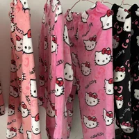 2Pcs/Set Hello Kitty Pajamas Pants Anime Sanrio Sleepcoat Cartoon Cute Home Wear Couple Loungewear Warm Pajama Set Girl's Gift - Image 3